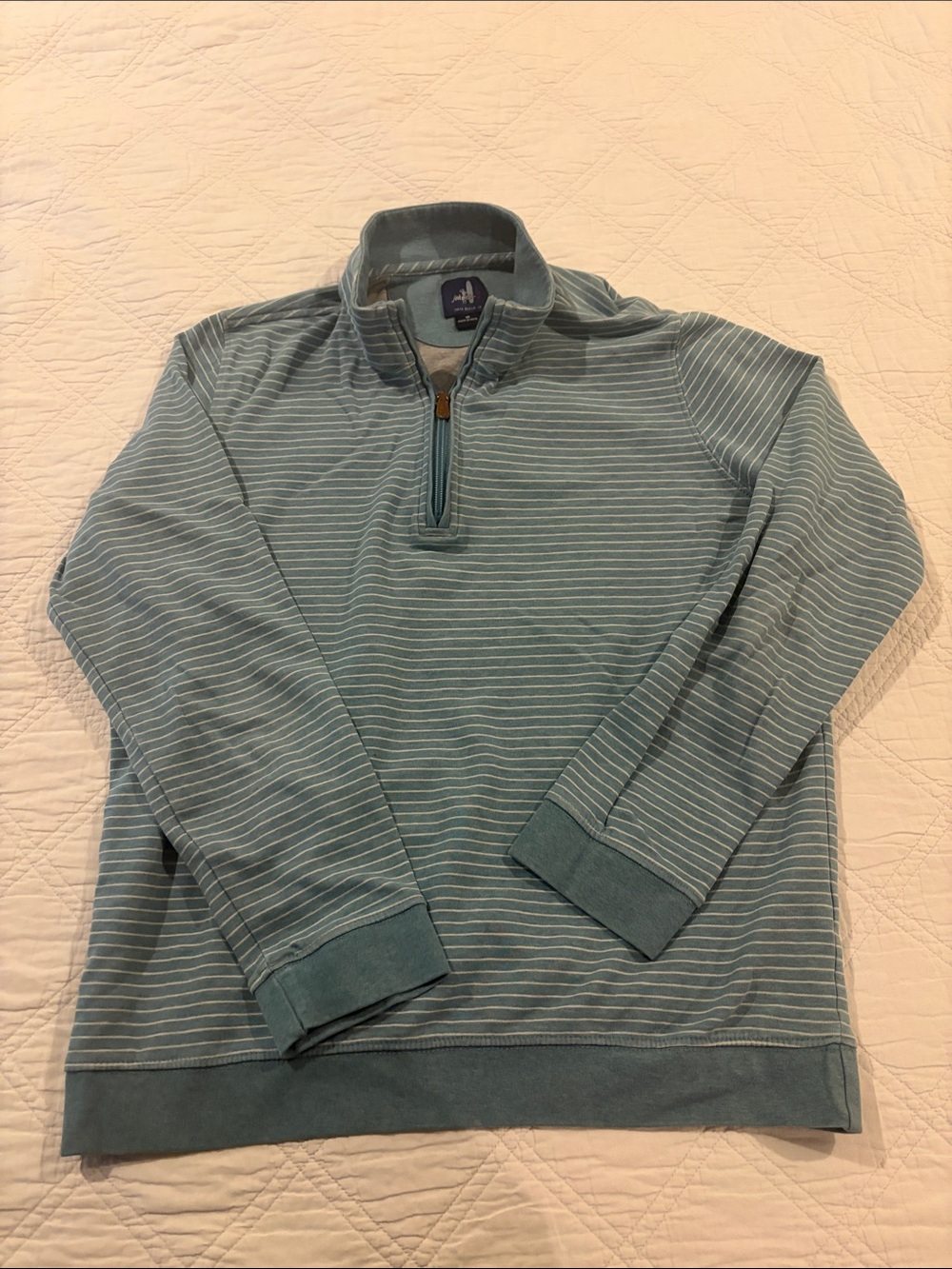 johnnie-O Teal Striped Quarter-Zip Sweater